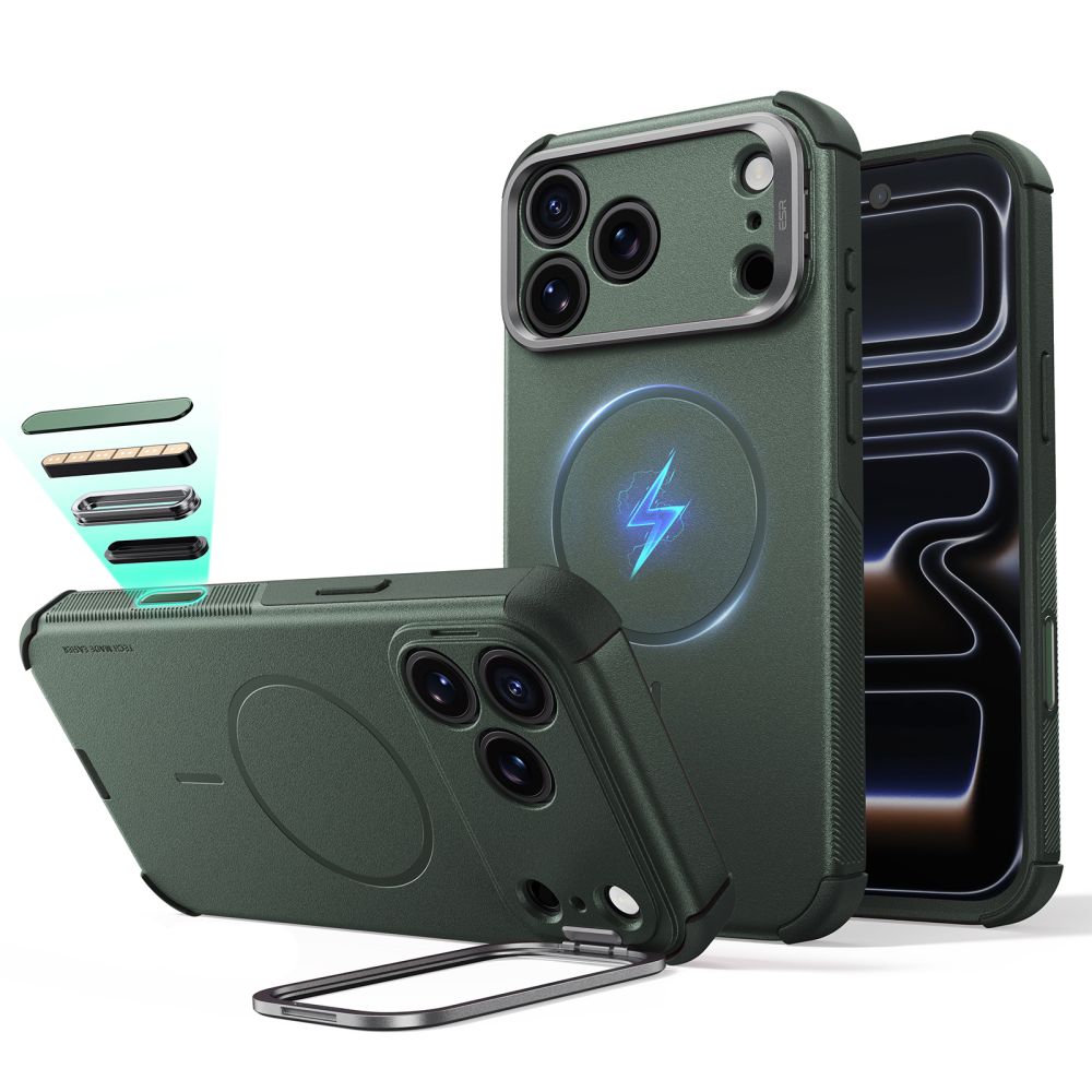 ESR Cyber Tough Kickstand MagSafe-etui til iPhone 18 Pro Max / 17 Pro Max – Grønn