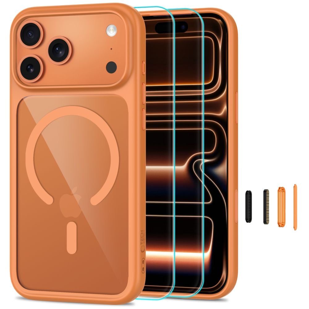 Tech-Protect MagOne CC MagSafe-etui + herdet glass (2-pak) iPhone 18/17 Pro Max – gj.oransje