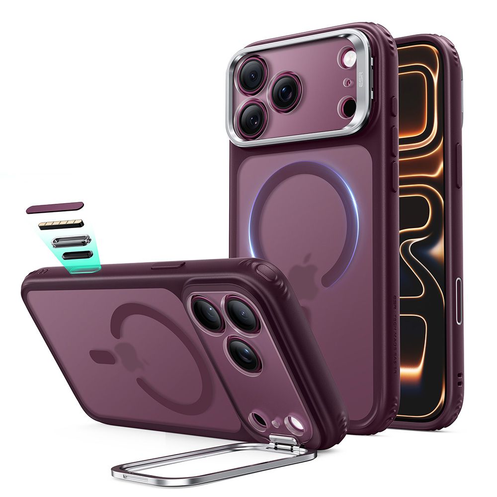ESR Classic Hybrid-etui med støttefot og MagSafe for iPhone 18 Pro / 17 Pro – mørk Cherry, matt