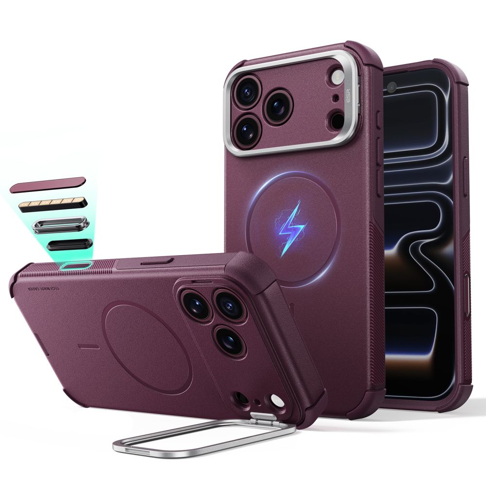 ESR Cyber ​​Tough Kickstand MagSafe-etui til iPhone 18 Pro Max / 17 Pro Max – mørk Cherry