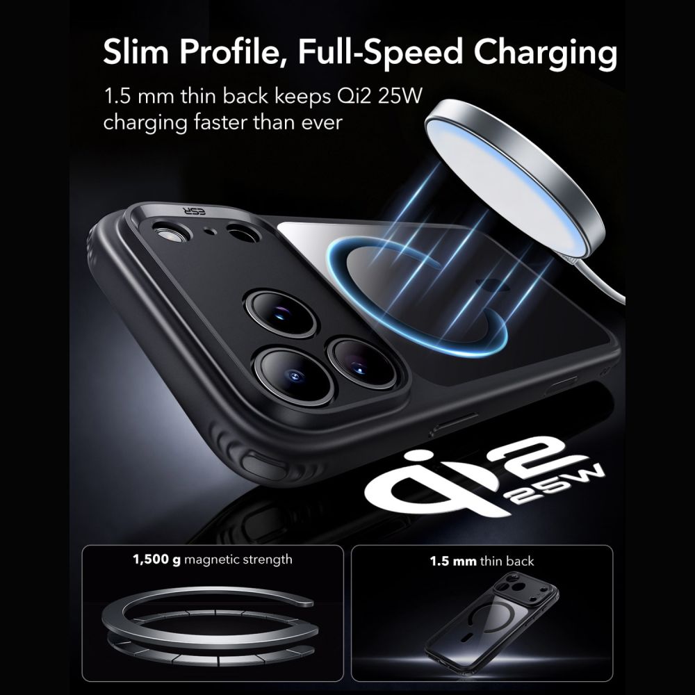 ESR Classic Hybrid MagSafe-etui til iPhone 18 Pro / 17 Pro – Klar svart