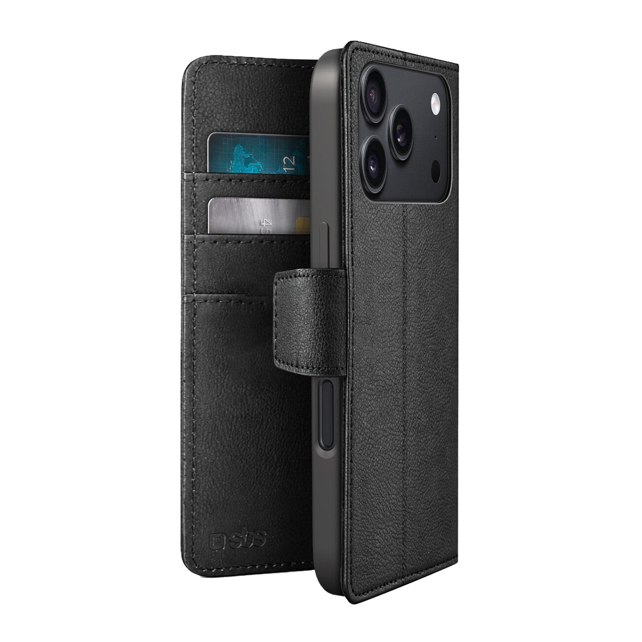 SBS Wallet Classic-etui til iPhone 18 Pro Max med lommebok og stativ – svart