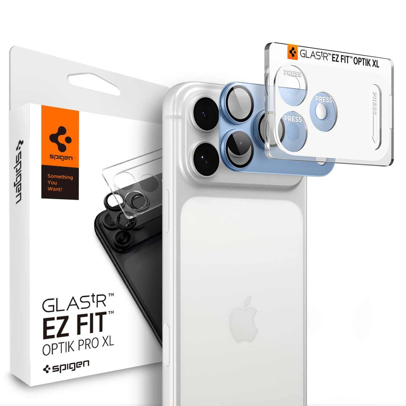 Spigen Optik Pro XL GLAS.TR EZ FIT herdet glass kameralinsebeskytter til iPhone 18 Pro – Lysblå