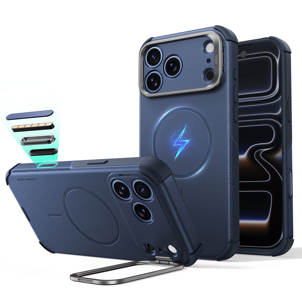 ESR Cyber ​​Tough Kickstand MagSafe-etui til iPhone 18 Pro / 17 Pro – marineblå