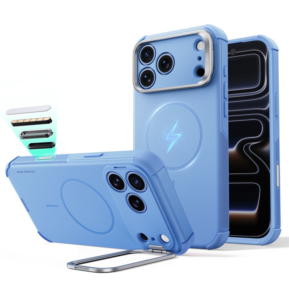 ESR Cyber ​​Tough Kickstand MagSafe-etui til iPhone 18 Pro Max / 17 Pro Max – Lysblå