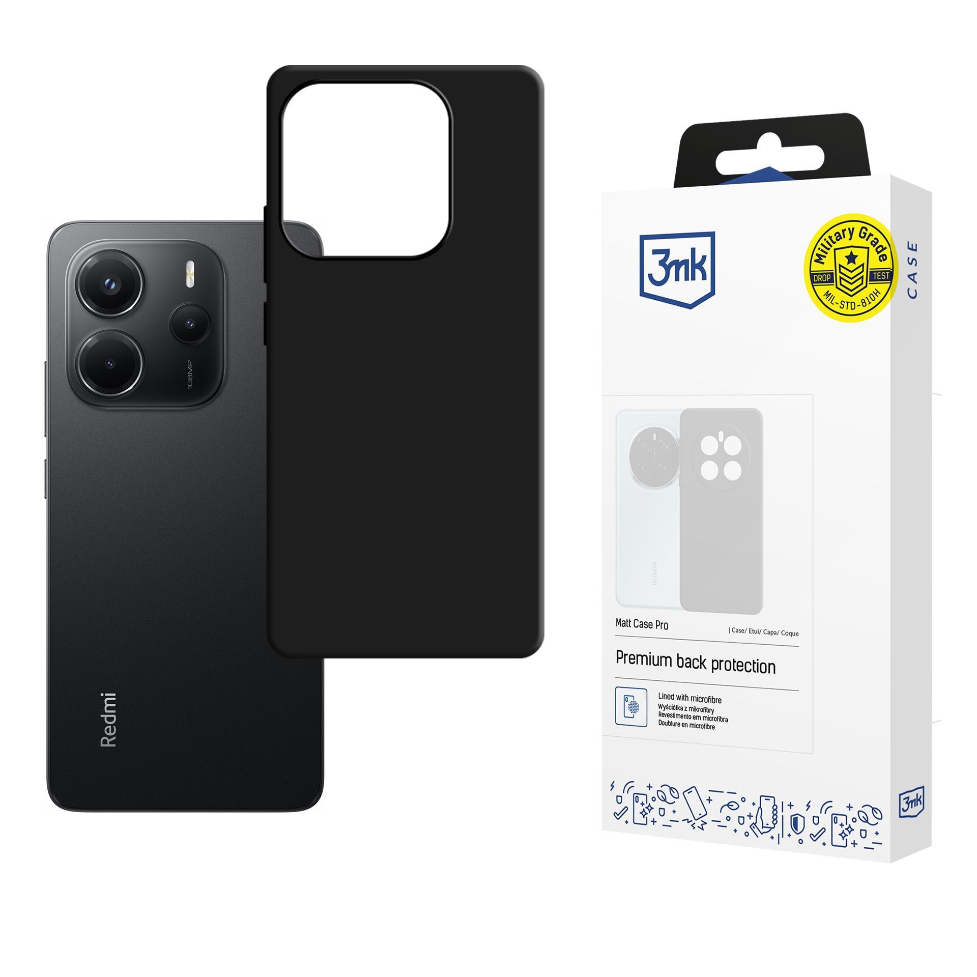 3mk Matt Case Pro-etui til Xiaomi Redmi Note 14 5G – matt svart