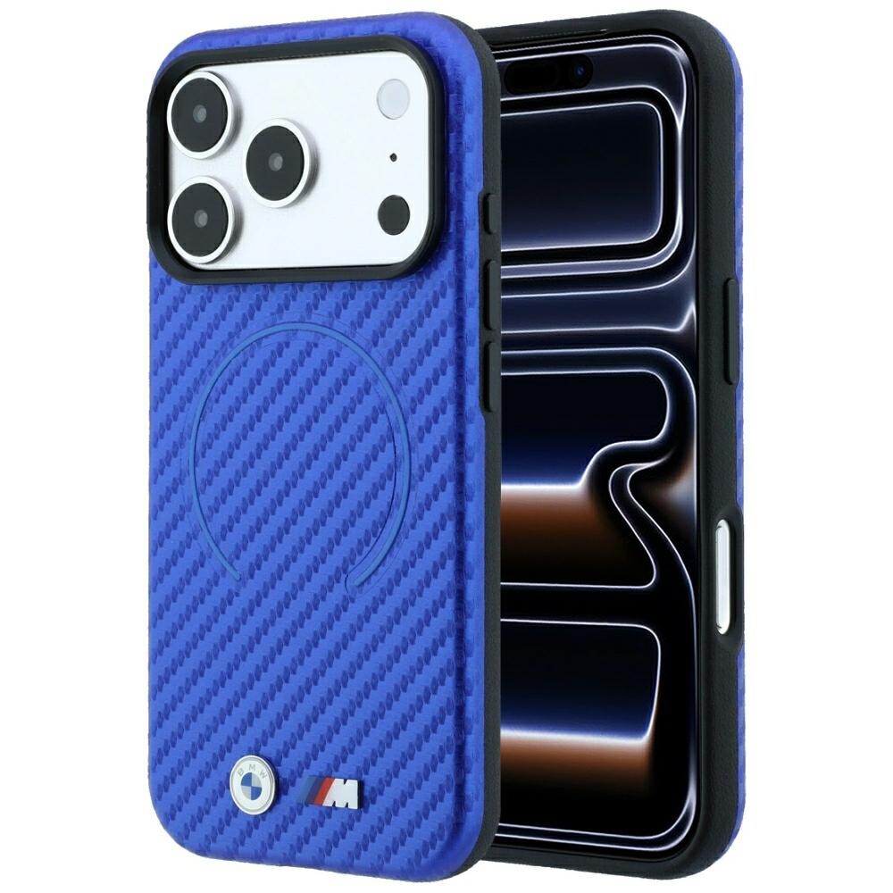 BMW M MagSafe-etui med karbonmønster for iPhone 17 Pro / 18 Pro – blå