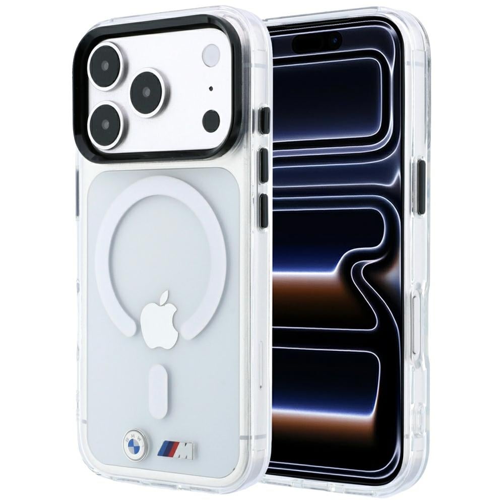 BMW M IML-etui m/glanset metallogo og dekor, MagSafe-kompatibelt, iPhone 17/18 Pro – gjennomsiktig