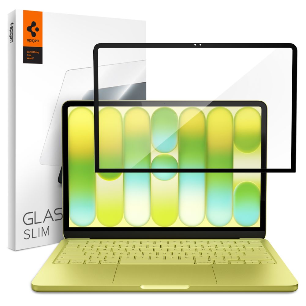 Spigen Glas.tR Slim FC skjermbeskytter i herdet glass til MacBook Neo 13" 2026 – svart