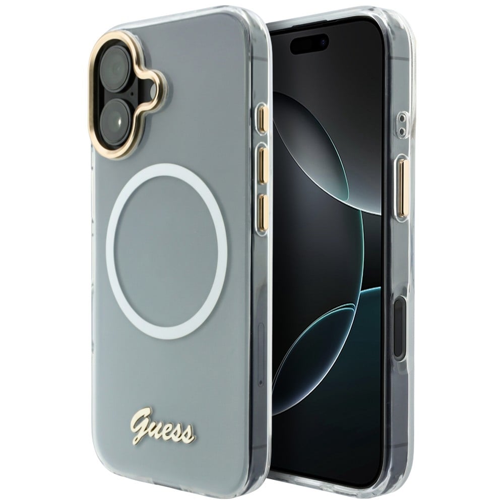 Guess IML Gradient Script Metal MagSafe-etui til iPhone 17 – Hvit