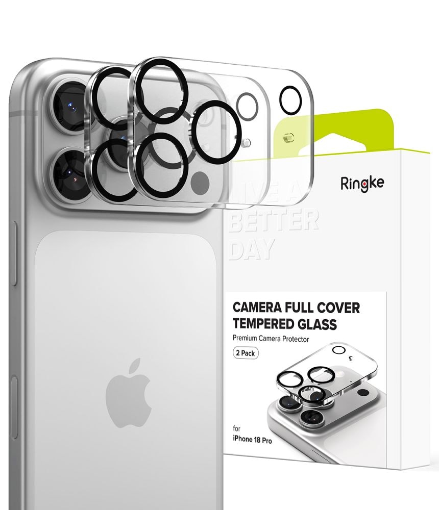Ringke Camera Full Cover, 2-pakning med herdet glass til iPhone 18 Pro – svart