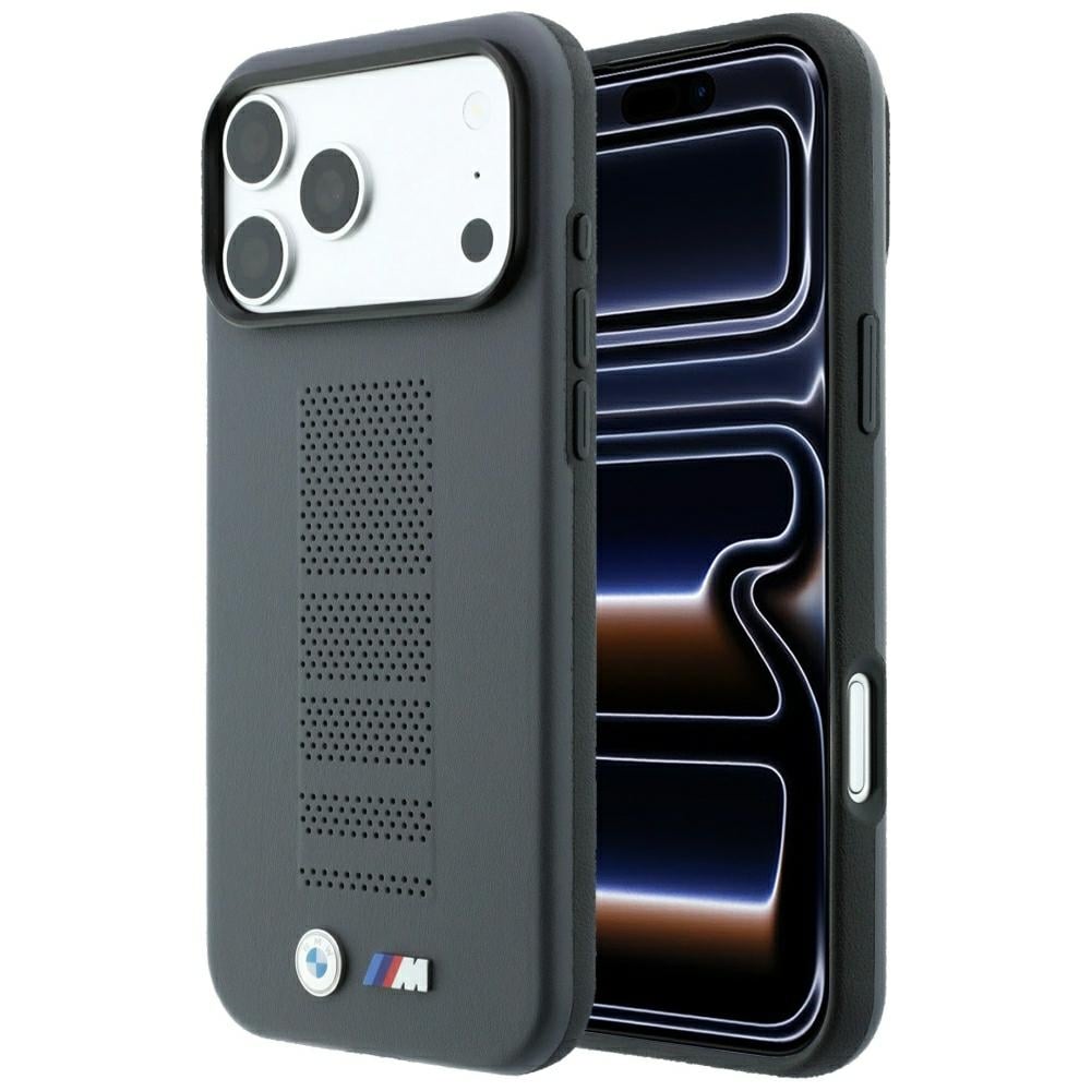 BMW M Blue Perfo Metal-logo MagSafe-etui til iPhone 18 Pro / 17 Pro – Grå