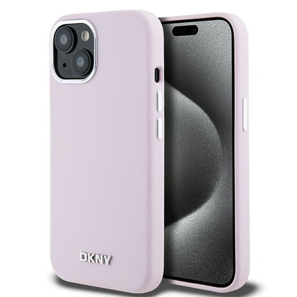 DKNY MagSafe-etui i flytende silikon med liten metalllogo for iPhone 15 / 14 / 13 – Rosa