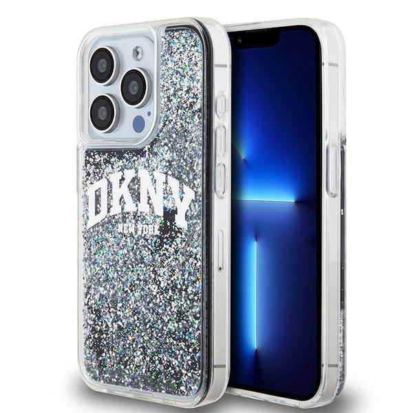 DKNY Liquid Glitter iPhone 15 Pro-etui med stort logo – svart
