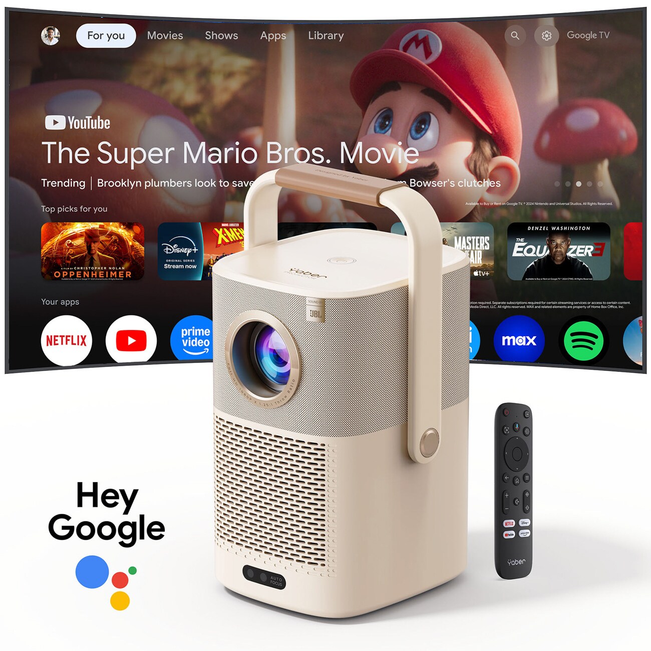 Yaber T2 Plus GTV 1080p 450 ANSI Google TV JBL Dolby Audio multimedieprojektor med batteri – beige