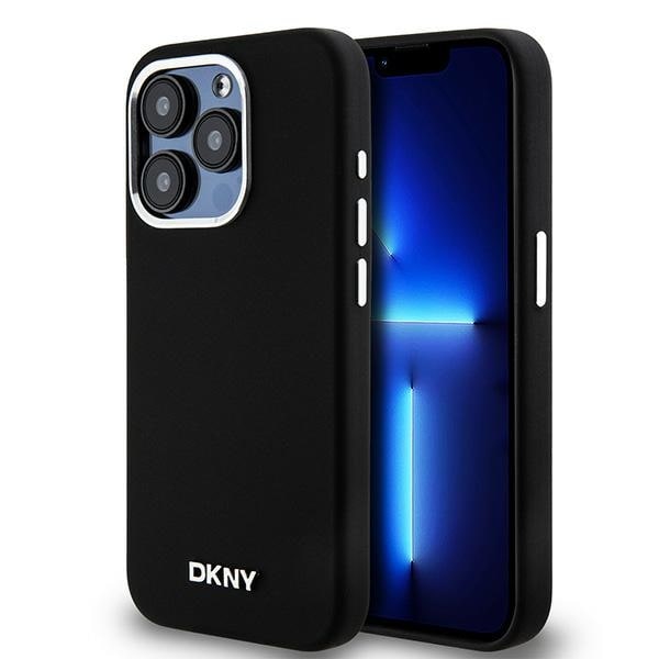 DKNY MagSafe-etui i flytende silikon med liten metallogo for iPhone 14 Pro – svart
