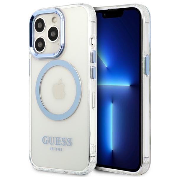 Guess Metal Outline MagSafe-etui til iPhone 13 Pro / iPhone 13 – Blå
