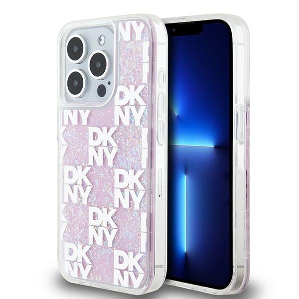 DKNY Liquid Glitter Multilogo iPhone 15 Pro-etui – rosa
