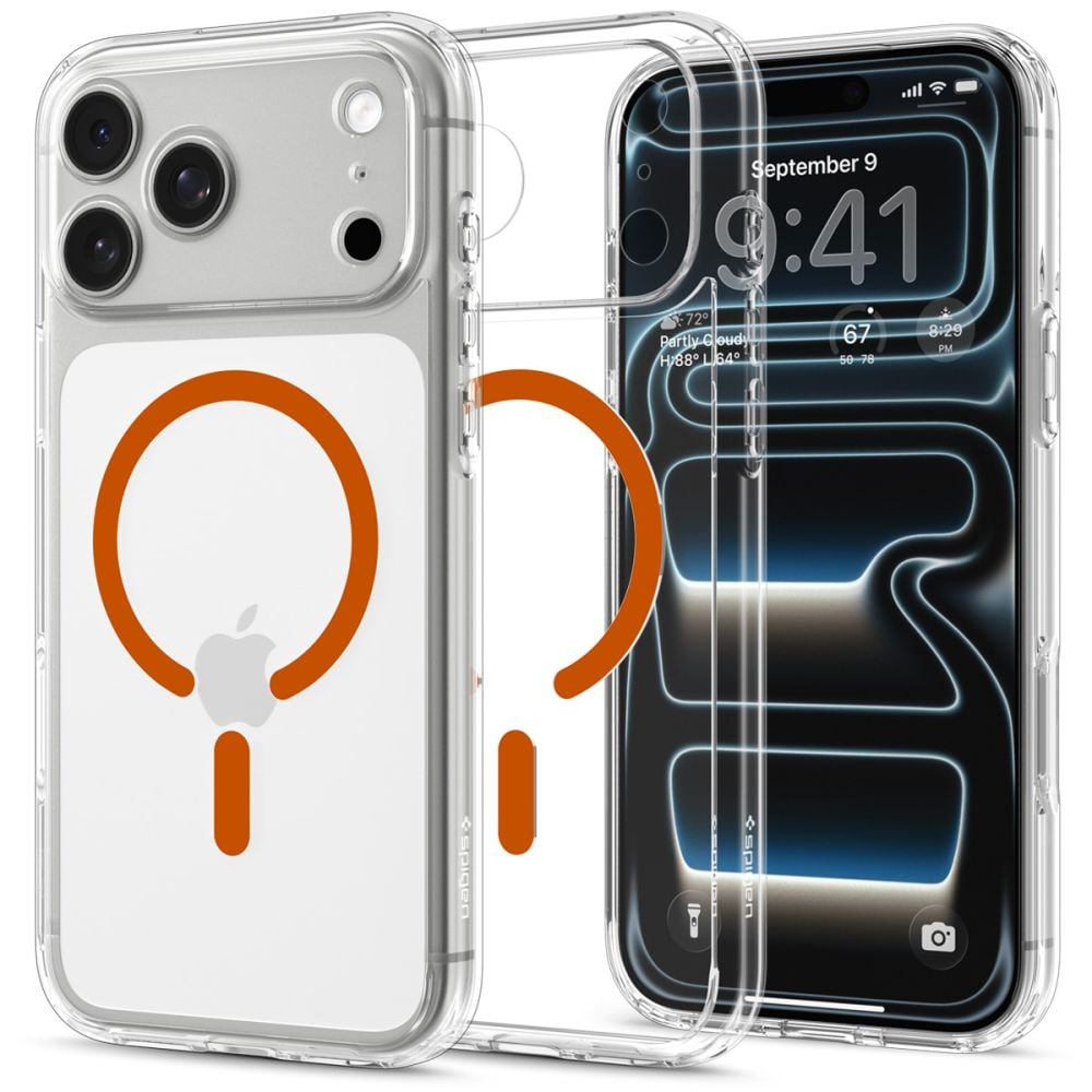 Spigen Ultra Hybrid MagSafe-etui til iPhone 18 Pro / 17 Pro – gjennomsiktig oransje