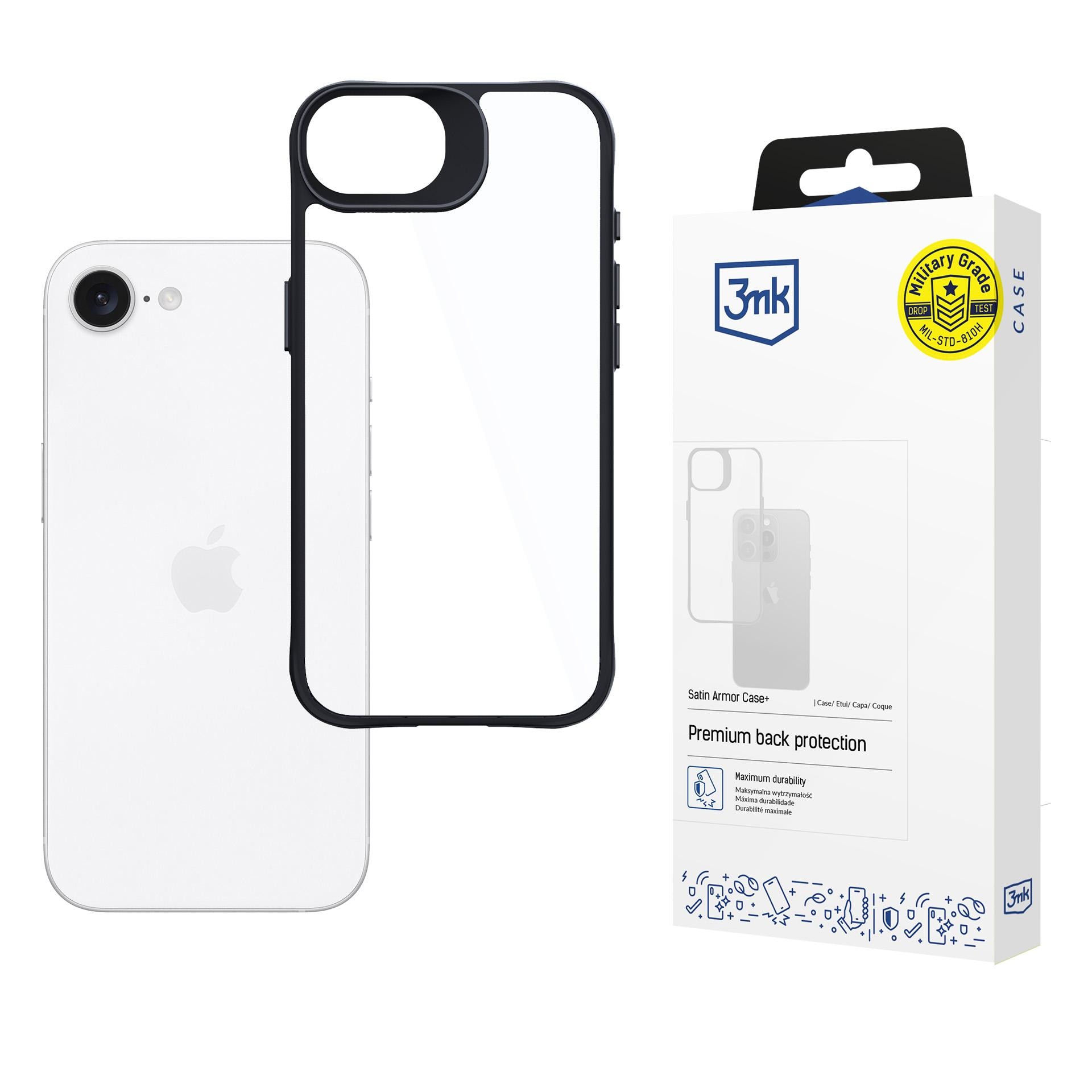 3mk Satin Armor Case+ til Apple iPhone 16e / SE 4 – gjennomsiktig