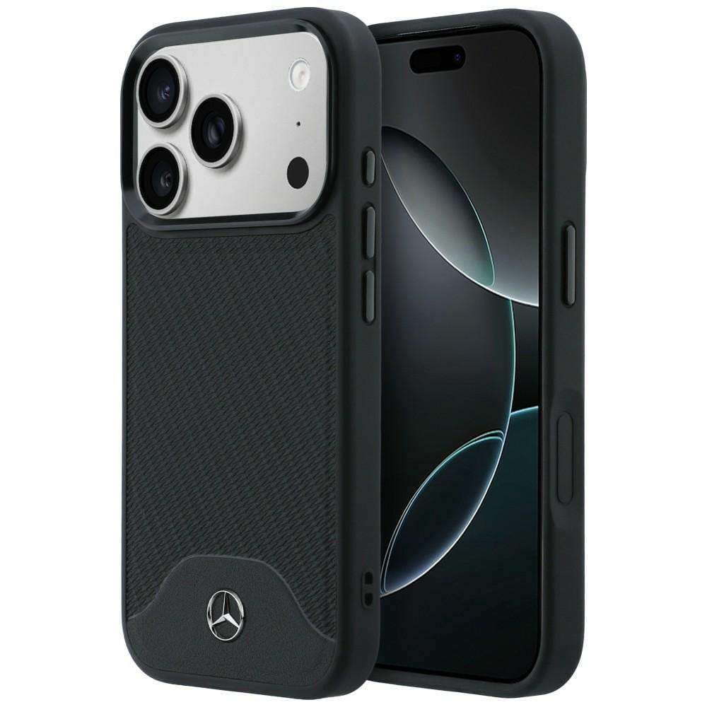 Mercedes-etui i skinn med treimitasjon og Curve MagSafe til iPhone 17 Pro – svart