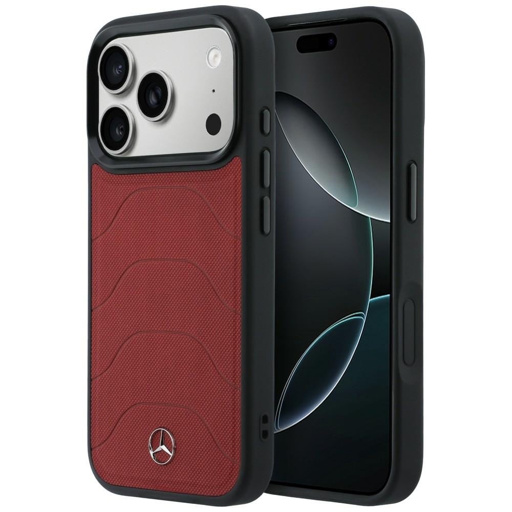 Mercedes-etui i skinn og mesh med sløyfe og MagSafe-funksjon til iPhone 17 Pro Max – rødt
