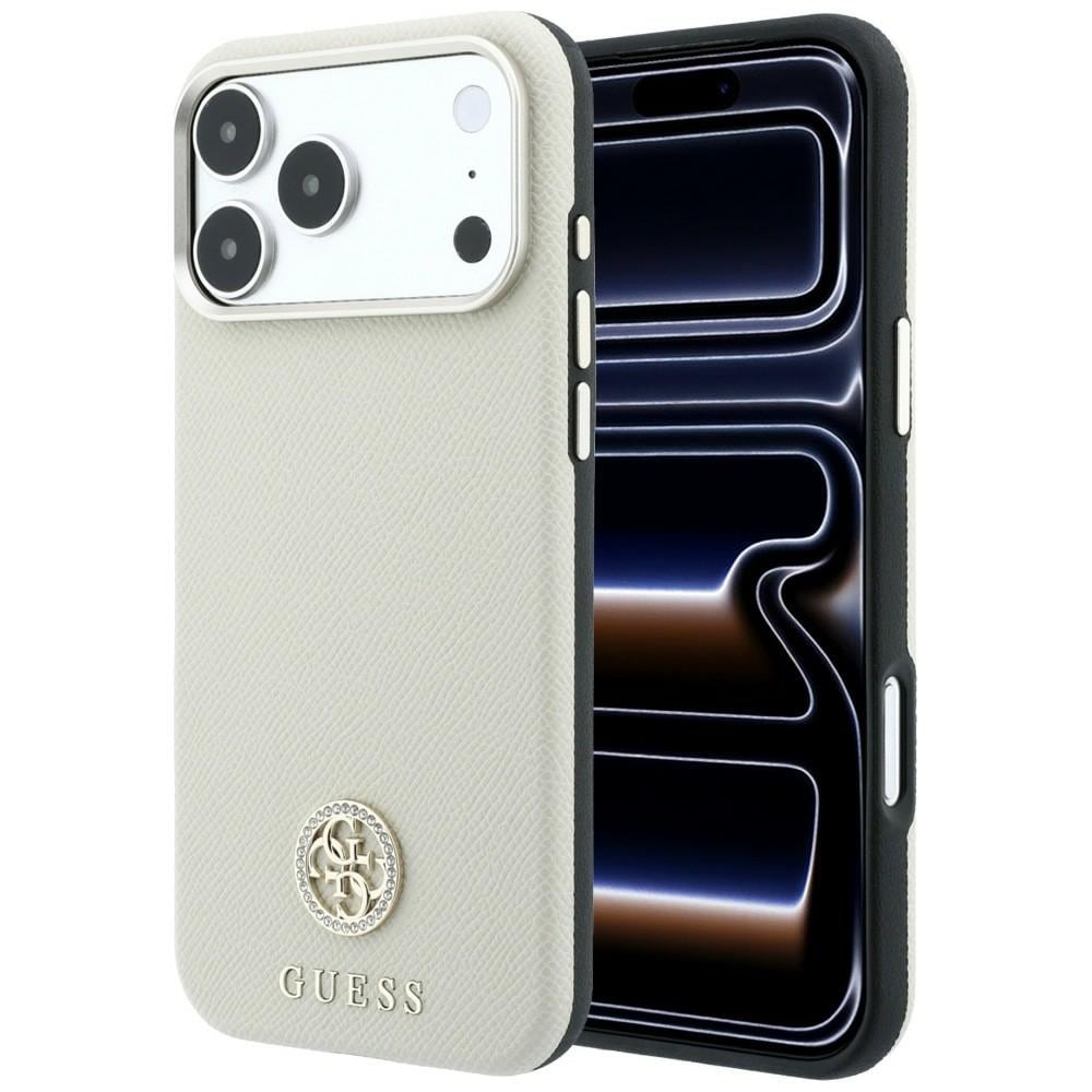 Guess MagSafe-etui m/ strukturert overflate og strass-logo til iPhone 18/17 Pro Max – beige