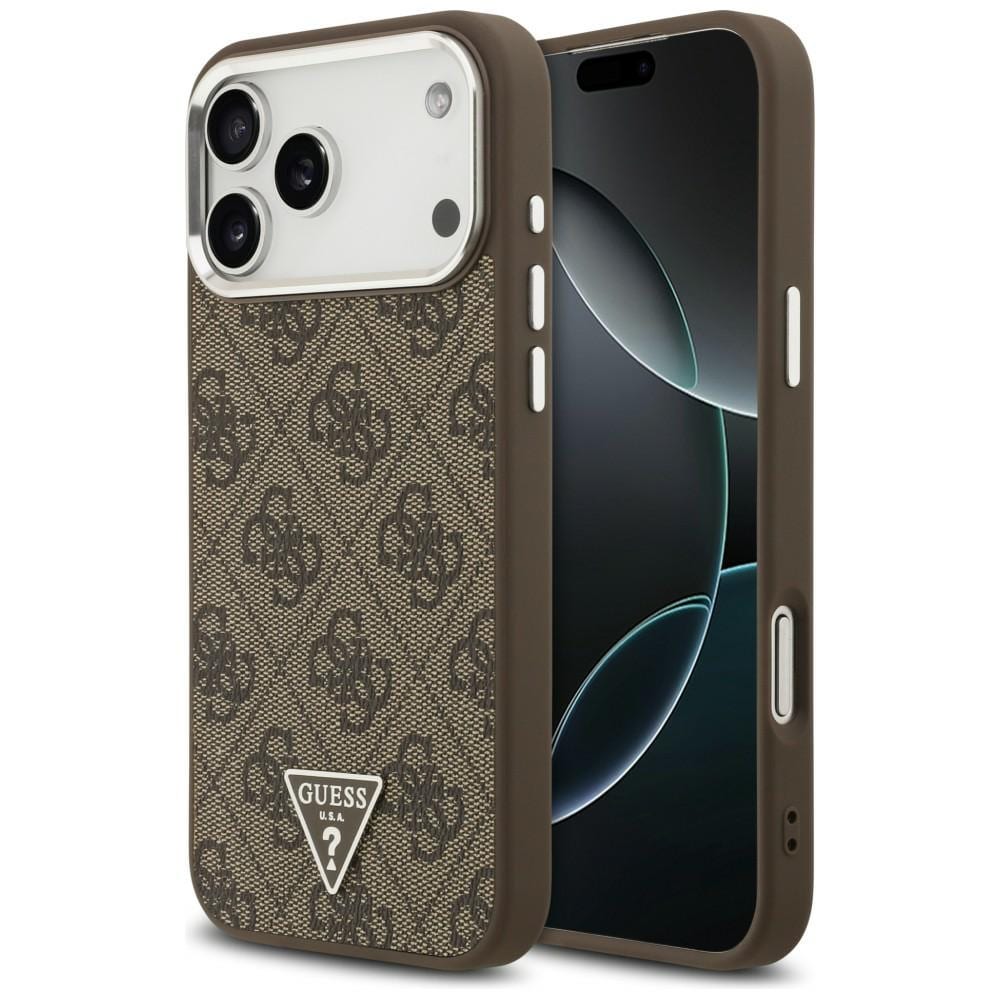 Guess 4G Triangle Logo MagSafe-etui til iPhone 18 Pro Max / 17 Pro Max – brun og sølv