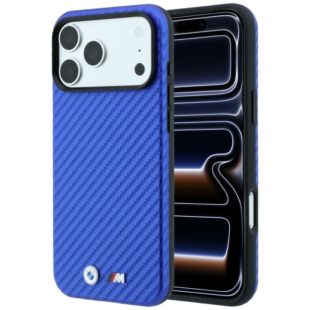 BMW M Carbon Metal-logo MagSafe-etui til iPhone 17 Pro Max / 18 Pro Max – blå