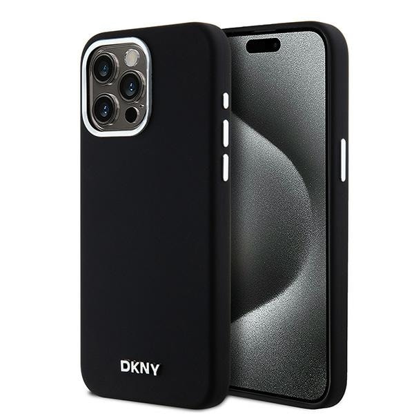 DKNY MagSafe-etui i flytende silikon med liten metalllogo til iPhone 14 Pro Max – svart