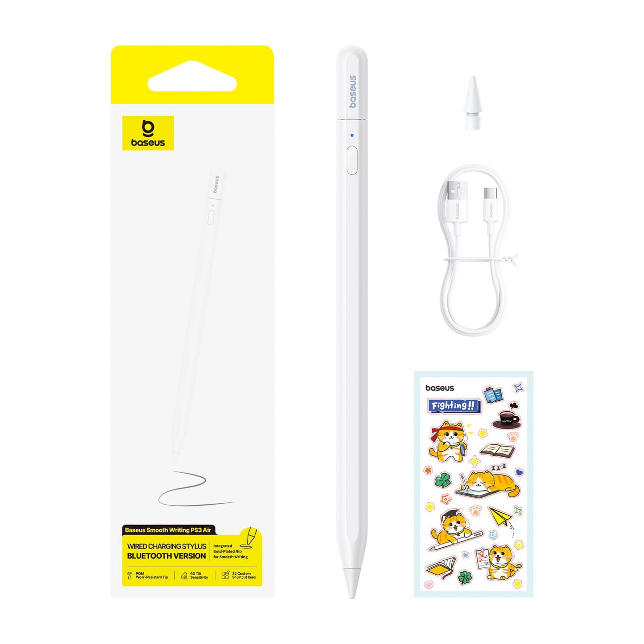 Baseus Smooth Writing PS3 Air Bluetooth-aktiv stylus til iPad – hvit