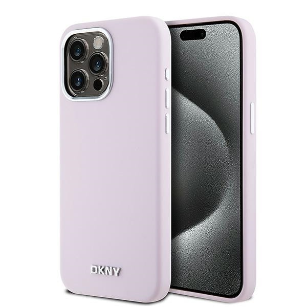 DKNY MagSafe-etui i flytende silikon med liten metalllogo for iPhone 14 Pro Max – rosa