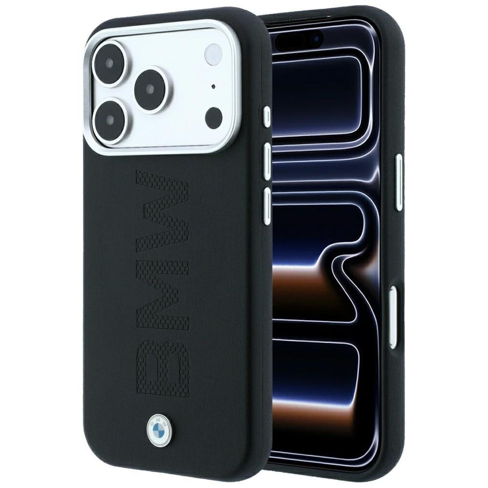 BMW-logo sentrert, preget MagSafe-etui til iPhone 17 Pro Max / 18 Pro Max – svart