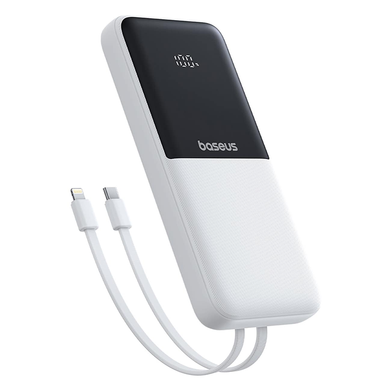 Baseus Lipow 10 000 mAh 22,5 W powerbank med 2 innebygde kabler (USB-A–USB-C) – hvit
