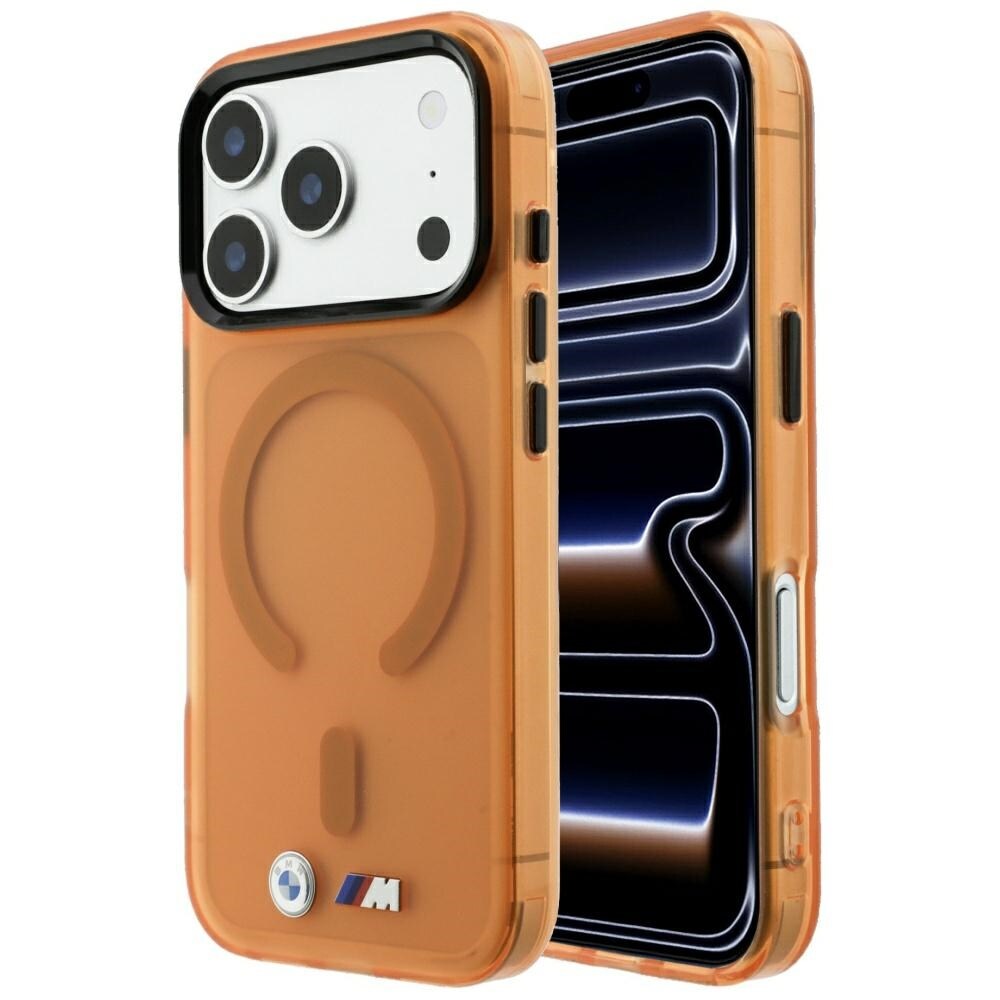 BMW M IML frostet metall-logo og dekor, MagSafe-etui til iPhone 17 Pro Max / 18 Pro Max – oransje