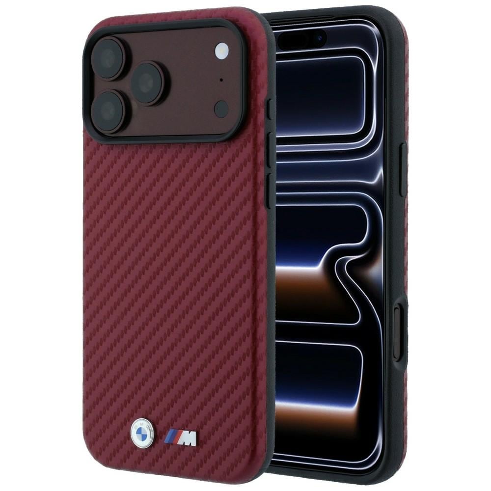 BMW M Carbon Metal-logo MagSafe-etui til iPhone 17 Pro / 18 Pro – burgunder