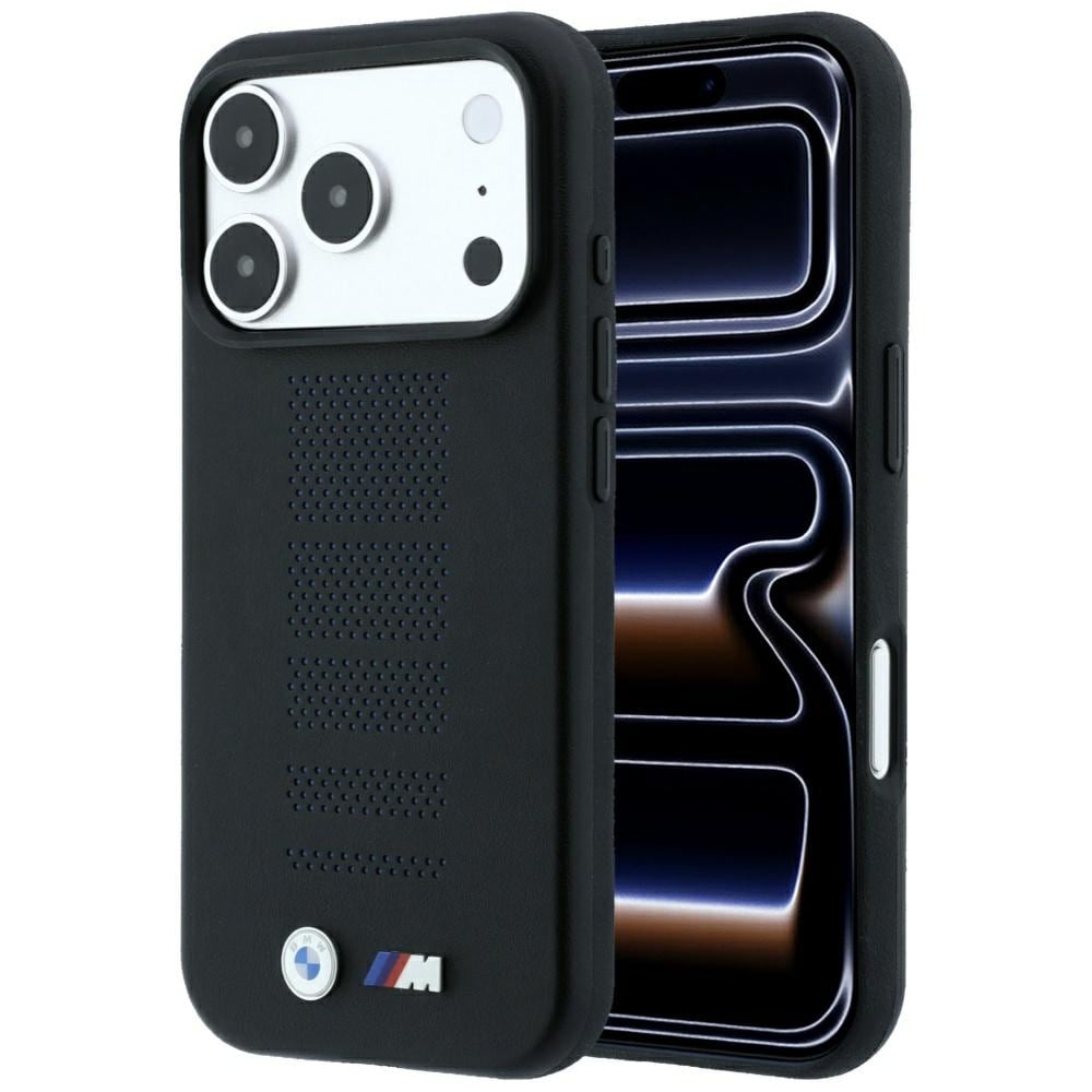 BMW M Blue Perfo Metal Logo MagSafe-etui til iPhone 18 Pro Max / 17 Pro Max – svart