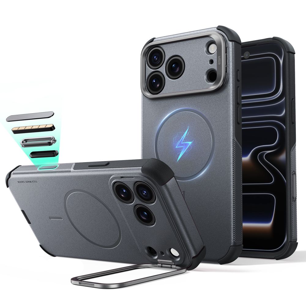 ESR Cyber ​​Tough Kickstand MagSafe-etui til iPhone 18 Pro Max / 17 Pro Max – Grå