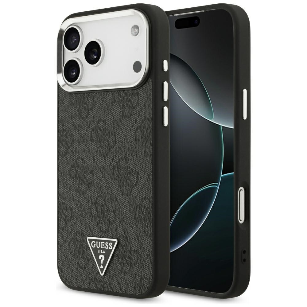 Guess 4G Triangle Logo MagSafe-etui til iPhone 17 Pro Max / 18 Pro Max – svart og sølv