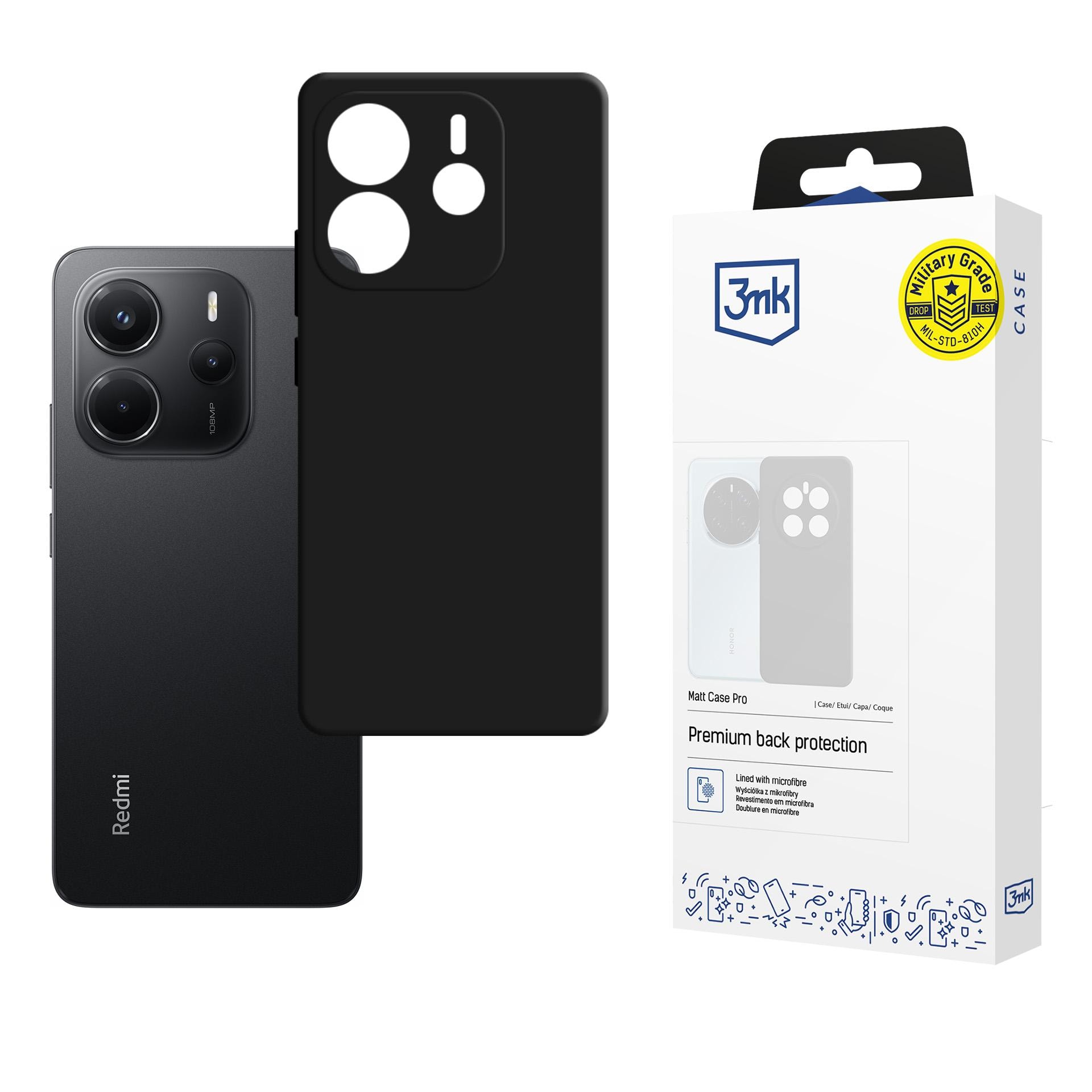 3mk Matt Case Pro-etui til Xiaomi Redmi Note 14 4G – matt svart