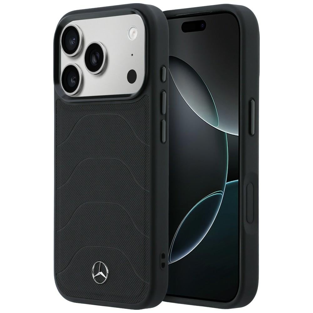 Mercedes-etui i skinn og mesh med sløyfe og MagSafe-funksjon til iPhone 17 Pro Max – svart