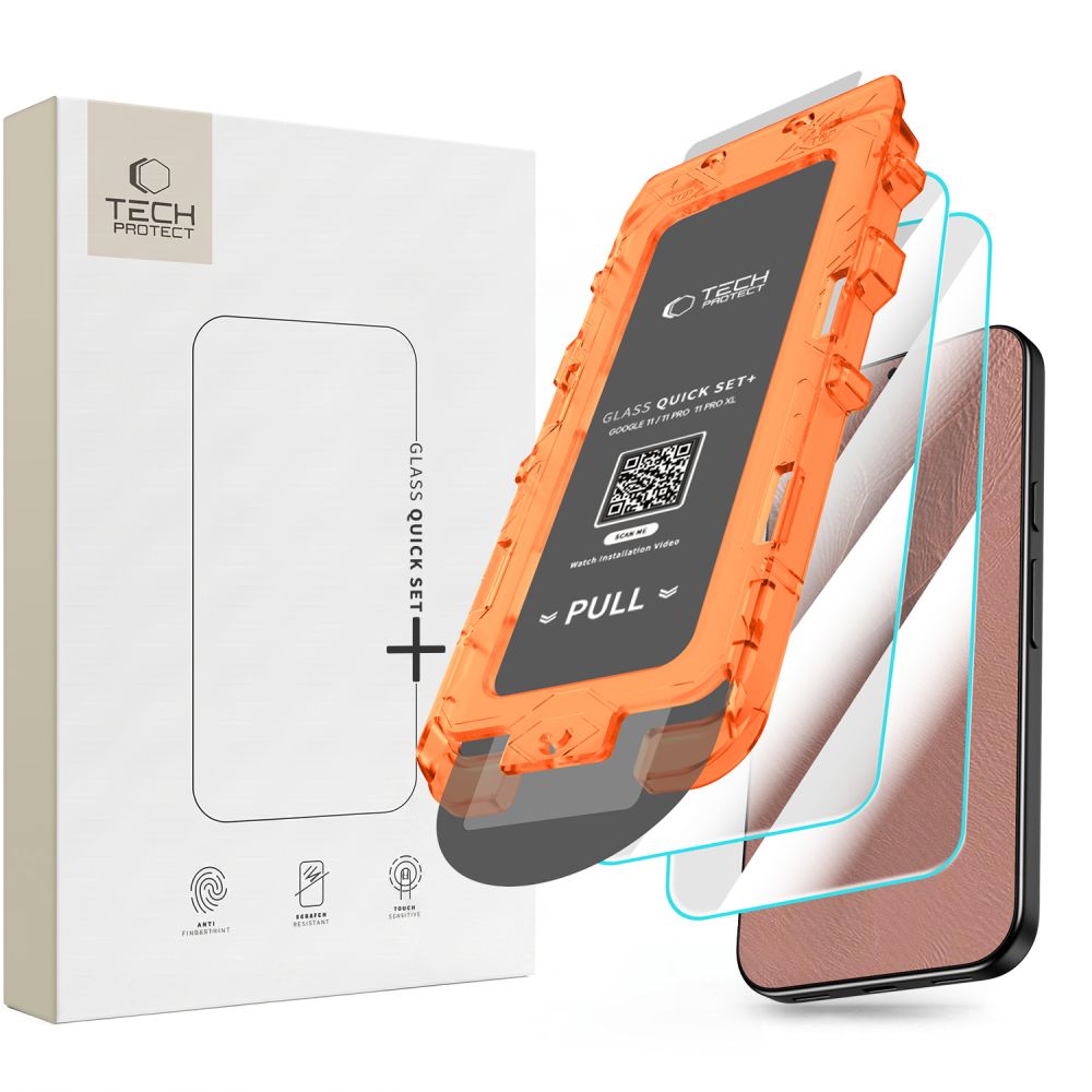 Tech-Protect Quick Set+ 2-pakning herdet glass til Google Pixel 9/9 Pro/10/10 Pro/11/11 Pro