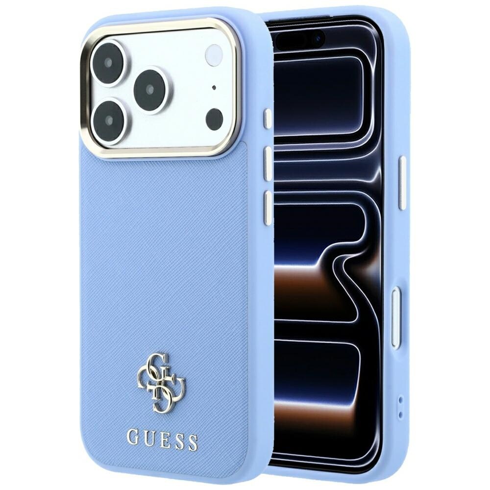Guess Saffiano Small 4G & Classic Logo MagSafe-etui til iPhone 18 Pro Max / 17 Pro Max – Lysblå