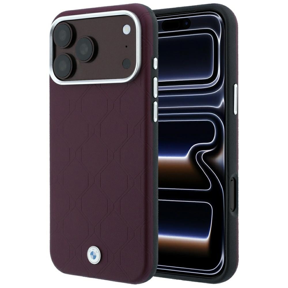 BMW Sign MagSafe-etui med preget, vattert metallogo for iPhone 18 Pro Max / 17 Pro Max – burgunder