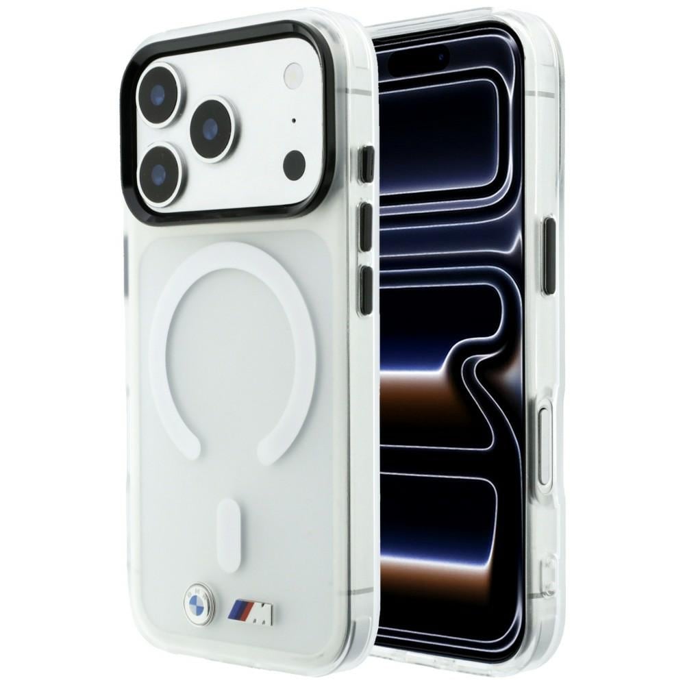 BMW M IML frostet metall-logo/dekor, MagSafe-etui iPhone 18 Pro Max/17 Pro Max – gjennomsiktig