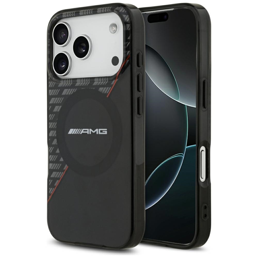 Mercedes AMG IML MagSafe-etui med dobbeltlag og romber til iPhone 18 Pro / 17 Pro – svart og rødt