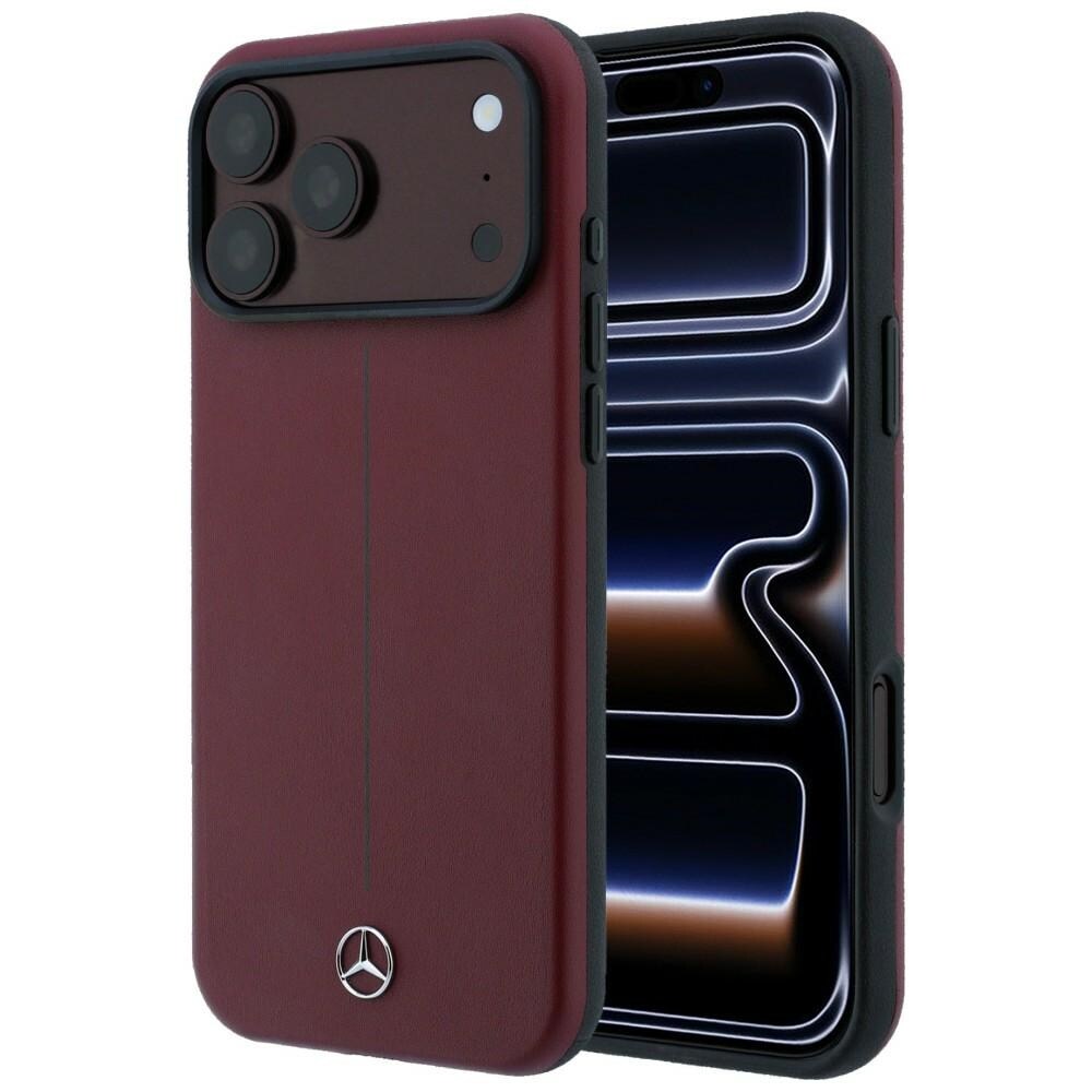 Mercedes Iconic Line skinnetui m/delvis omslag, MagSafe til iPhone 18 Pro/17 Pro – burgunder
