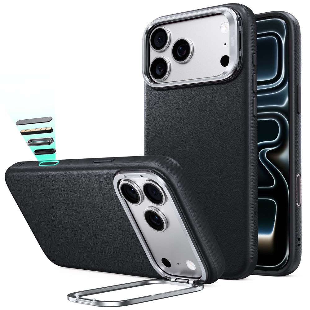 ESR MagSafe-etui i skinn med støttefot for iPhone 18 Pro / 17 Pro – svart