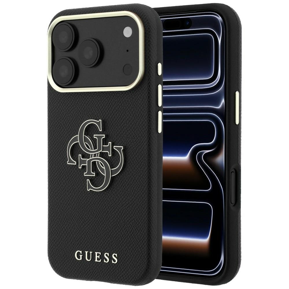 Guess-etui med strukturert overflate og stort logo i harpiks til iPhone 18 Pro / 17 Pro – svart