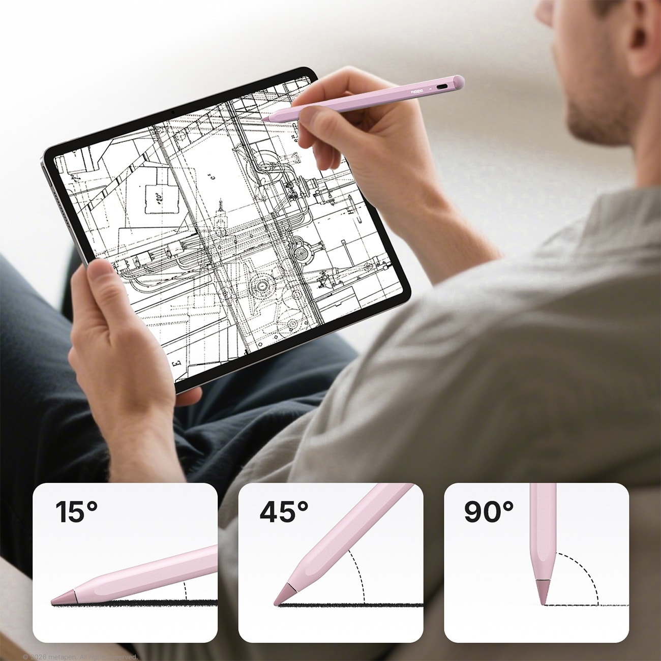 Metapen A8 V4 aktiv stylus til iPad med USB-C – rosa